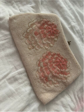 Mid century Vintage Hand beaded Iridescent Pink evening bag